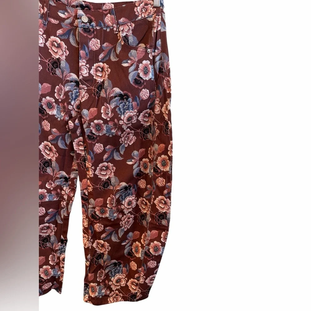 Olivaceous Barrel Pants Size Large Rust Burgundy Floral Pattern Button Closure - Picture 7 of 13